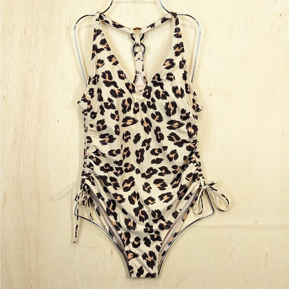 Kona Sol Women's Tan Animal Print One Piece Swimsuit Bathing Suit Size Small
